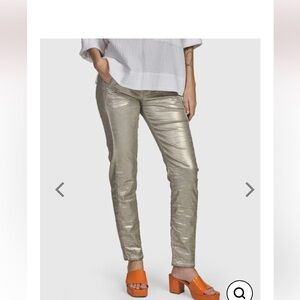 Alembica Iconic Stretch Jeans Metallic Gold Luster Stretchy Women's Drawstring